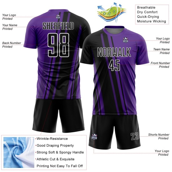 Lines Sublimation Black-White Custom Purple Jersey Sports Soccer Uniform Lines Sublimation Black-White Custom Purple Jersey Sports Soccer Uniform