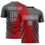 Uniform Custom Jersey Gray Sublimation Soccer Steel Red-White Lines Sports Uniform Custom Jersey Gray Sublimation Soccer Steel Red-White Lines Sports