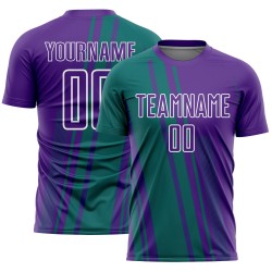 Uniform Sports Jersey Sublimation Teal-White Soccer Custom Lines Purple