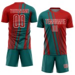 Teal-White Custom Lines Jersey Sublimation Sports Red Uniform Soccer Teal-White Custom Lines Jersey Sublimation Sports Red Uniform Soccer