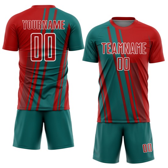 Teal-White Custom Lines Jersey Sublimation Sports Red Uniform Soccer Teal-White Custom Lines Jersey Sublimation Sports Red Uniform Soccer