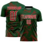 Sports Green Jersey Custom Sublimation Red-White Soccer Lines Uniform Curve Sports Green Jersey Custom Sublimation Red-White Soccer Lines Uniform Curve
