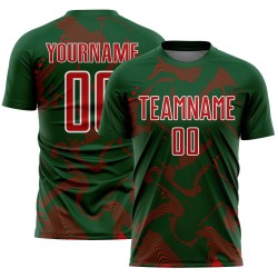 Sports Green Jersey Custom Sublimation Red-White Soccer Lines Uniform Curve