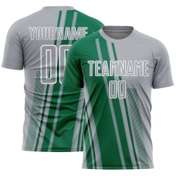 Custom Soccer Jersey Sports Uniform Kelly Green-White Gray Lines Sublimation