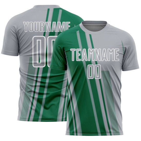 Custom Soccer Jersey Sports Uniform Kelly Green-White Gray Lines Sublimation Custom Soccer Jersey Sports Uniform Kelly Green-White Gray Lines Sublimation