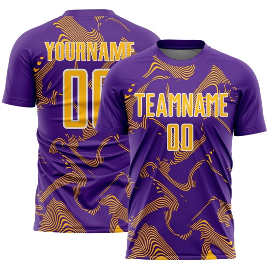 Purple Lines Gold-White Sports Uniform Jersey Sublimation Soccer Curve Custom Purple Lines Gold-White Sports Uniform Jersey Sublimation Soccer Curve Custom