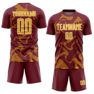 Curve Uniform Sports Custom Gold-White Soccer Burgundy Sublimation Lines Jersey Curve Uniform Sports Custom Gold-White Soccer Burgundy Sublimation Lines Jersey