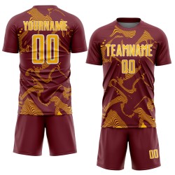 Curve Uniform Sports Custom Gold-White Soccer Burgundy Sublimation Lines Jersey Curve Uniform Sports Custom Gold-White Soccer Burgundy Sublimation Lines Jersey
