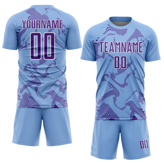 Curve Light Purple-White Sublimation Blue Sports Soccer Uniform Lines Custom Jersey Curve Light Purple-White Sublimation Blue Sports Soccer Uniform Lines Custom Jersey