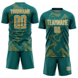 Old Lines Soccer Custom Sports Teal Jersey Sublimation Gold-White Curve Uniform Old Lines Soccer Custom Sports Teal Jersey Sublimation Gold-White Curve Uniform