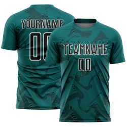 Sports Custom Jersey Curve Soccer Teal Lines Uniform Sublimation Black-White