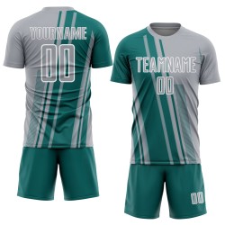 Lines Gray Custom Sports Soccer Teal-White Sublimation Uniform Jersey Lines Gray Custom Sports Soccer Teal-White Sublimation Uniform Jersey