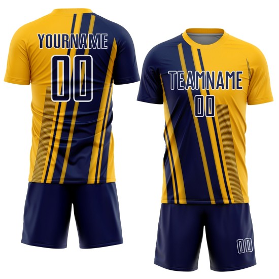 Jersey Uniform Lines Custom Soccer Gold Navy-White Sports Sublimation