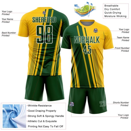 Custom Uniform Green-White Yellow Soccer Jersey Sublimation Sports Lines