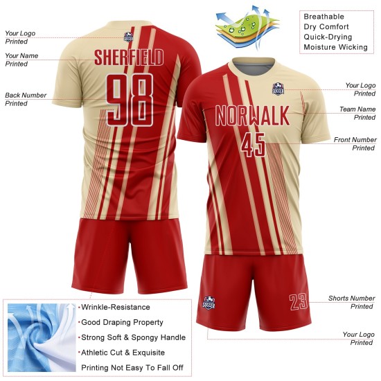 Sublimation Uniform Lines Custom Red-White Jersey Soccer Cream Sports Sublimation Uniform Lines Custom Red-White Jersey Soccer Cream Sports
