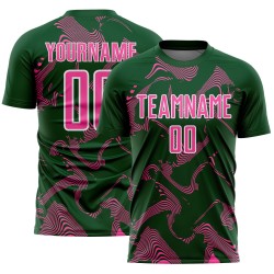 Sports Green Sublimation Pink-White Jersey Custom Soccer Uniform Lines Curve