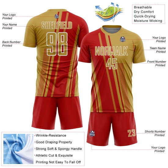 Soccer Custom Sublimation Gold Old Red-White Uniform Jersey Sports Lines Soccer Custom Sublimation Gold Old Red-White Uniform Jersey Sports Lines