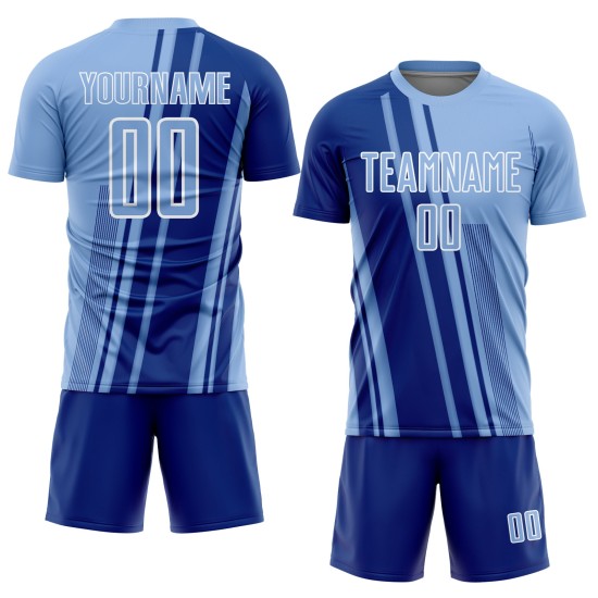 Soccer Jersey Blue Sports Uniform Light Royal-White Custom Lines Sublimation Soccer Jersey Blue Sports Uniform Light Royal-White Custom Lines Sublimation