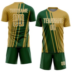 Jersey Uniform Soccer Custom Green-White Old Gold Lines Sublimation Sports Jersey Uniform Soccer Custom Green-White Old Gold Lines Sublimation Sports