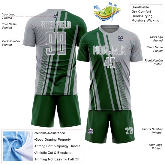 Soccer Uniform Sports Sublimation Jersey Custom Green-White Gray Lines Soccer Uniform Sports Sublimation Jersey Custom Green-White Gray Lines
