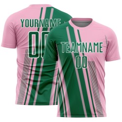 Sports Sublimation Light Custom Kelly Uniform Jersey Soccer Pink Lines Green-White