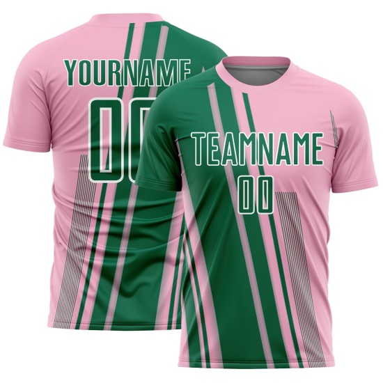 Sports Sublimation Light Custom Kelly Uniform Jersey Soccer Pink Lines Green-White Sports Sublimation Light Custom Kelly Uniform Jersey Soccer Pink Lines Green-White