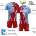Blue Soccer Sports Light Sublimation Uniform Red-White Custom Lines Jersey Blue Soccer Sports Light Sublimation Uniform Red-White Custom Lines Jersey