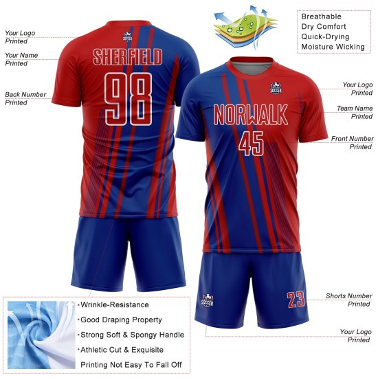 Royal-White Uniform Red Custom Sports Sublimation Jersey Soccer Lines