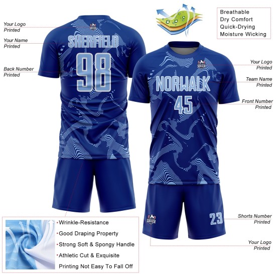 Custom Lines Jersey Sublimation Light Blue-White Sports Royal Curve Uniform Soccer