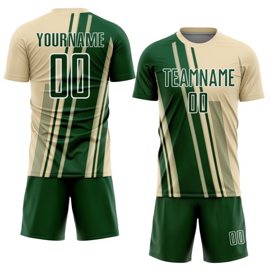 Green-White Lines Sublimation Custom Soccer Uniform Jersey Sports Cream Green-White Lines Sublimation Custom Soccer Uniform Jersey Sports Cream
