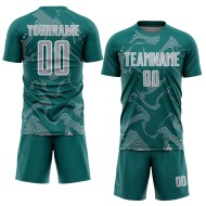 Curve Sports Sublimation Teal Jersey Gray-White Lines Soccer Custom Uniform Curve Sports Sublimation Teal Jersey Gray-White Lines Soccer Custom Uniform