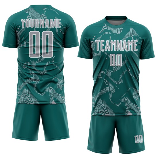 Curve Sports Sublimation Teal Jersey Gray-White Lines Soccer Custom Uniform
