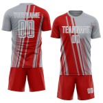 Custom Gray Sports Soccer Jersey Lines Uniform Red-White Sublimation Custom Gray Sports Soccer Jersey Lines Uniform Red-White Sublimation