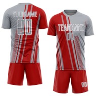 Custom Gray Sports Soccer Jersey Lines Uniform Red-White Sublimation Custom Gray Sports Soccer Jersey Lines Uniform Red-White Sublimation