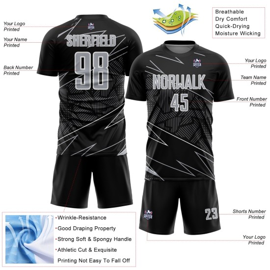 Sublimation Gray-White Black Custom Soccer Lines Uniform Sports Jersey Sublimation Gray-White Black Custom Soccer Lines Uniform Sports Jersey